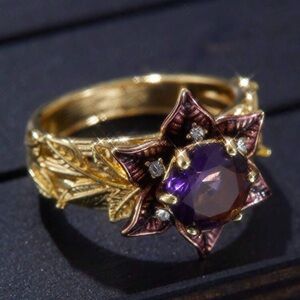 Elegant Gold and Purple Floral Ring